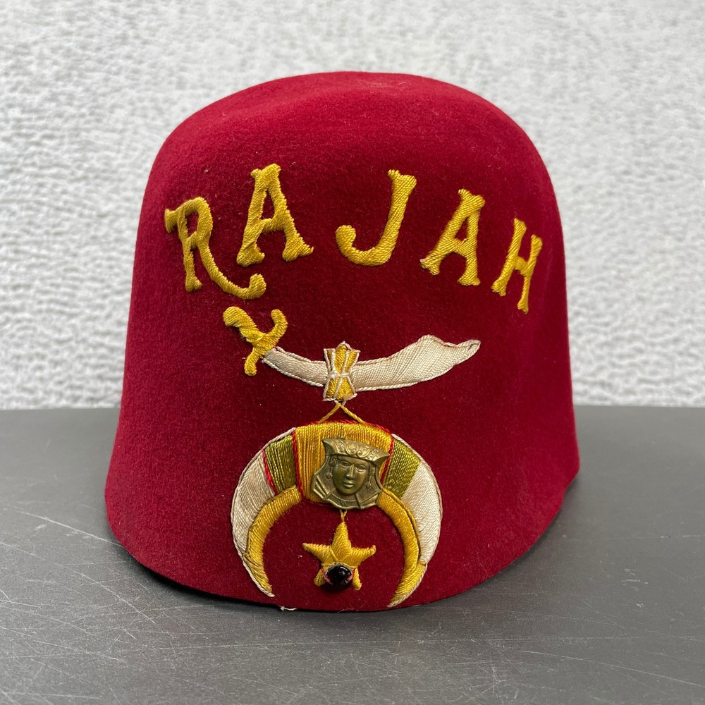 Vintage Shriners Fez Hat Mens 6 7/8 Red Rajah Reading PA Fraternal Masonic Felt